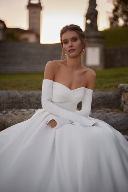  IVORA Satin gown with pleated skirt - Reflections Bridal Studio