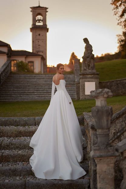  IVORA Satin gown with pleated skirt - Reflections Bridal Studio