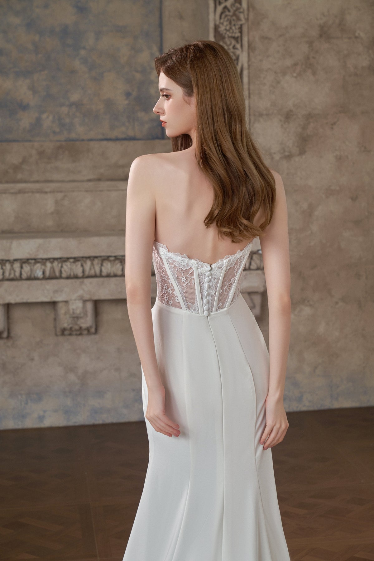 #JESSIE Crepe and lace fitted gown - Reflections Bridal Studio
