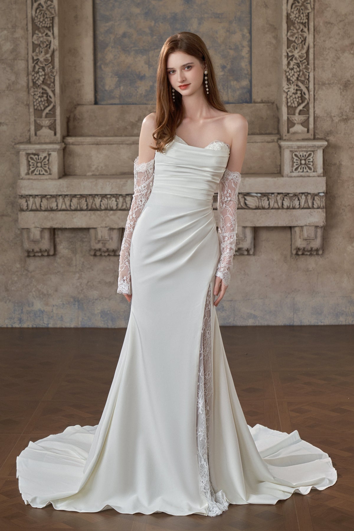 #JESSIE Crepe and lace fitted gown - Reflections Bridal Studio