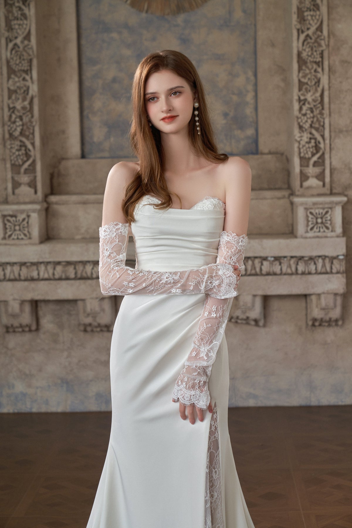 #JESSIE Crepe and lace fitted gown - Reflections Bridal Studio