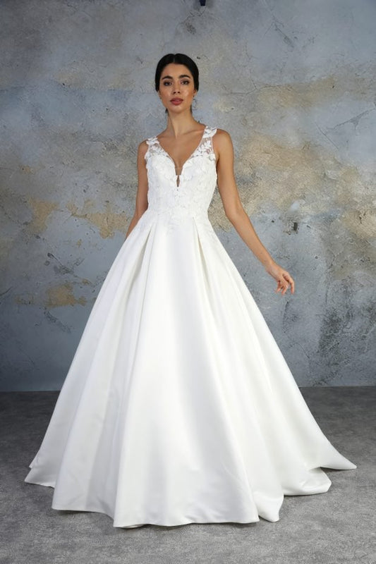 JUDE Satin ballgown with lace bodice upto Size 42 - Reflections Bridal Studio