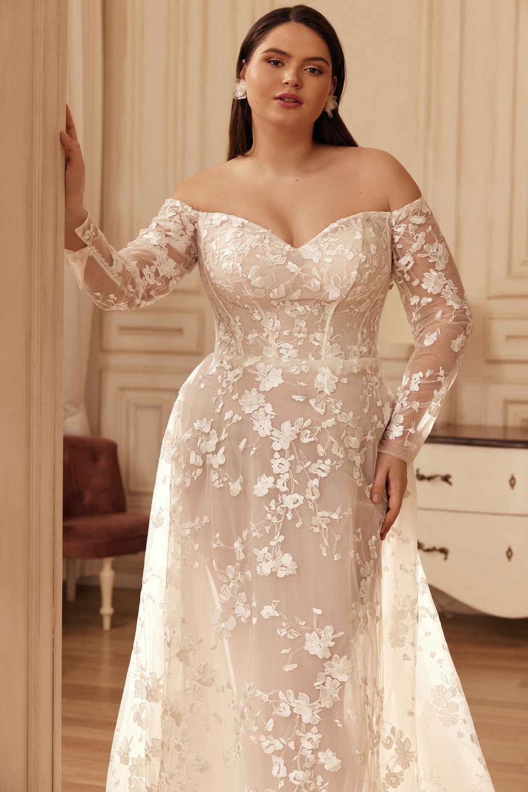 KETTY arriving soon Off - the - shoulder A - line gown - Reflections Bridal Studio