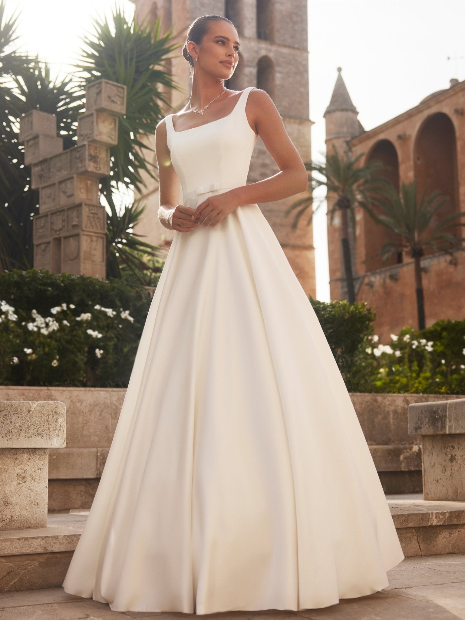 LEVENTE Mikado A - line gown with pleated skirt - Reflections Bridal Studio