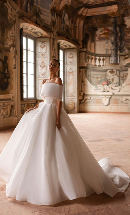 LUCIANNA Crystal tulle in a pleated A - line with detachable shawl - Reflections Bridal Studio