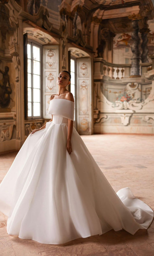 LUCIANNA Crystal tulle in a pleated A - line with detachable shawl - Reflections Bridal Studio