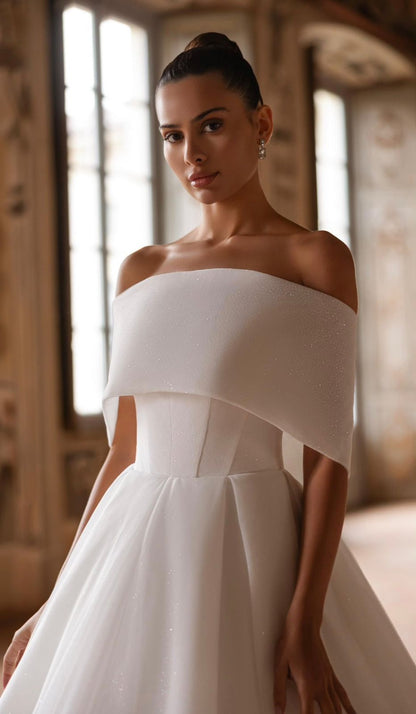 LUCIANNA Crystal tulle in a pleated A - line with detachable shawl - Reflections Bridal Studio