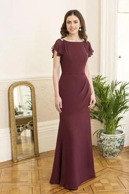bridal reflections bridesmaid dresses B173051 Long V-neck Poly Chiffon Bridesmaid Dress