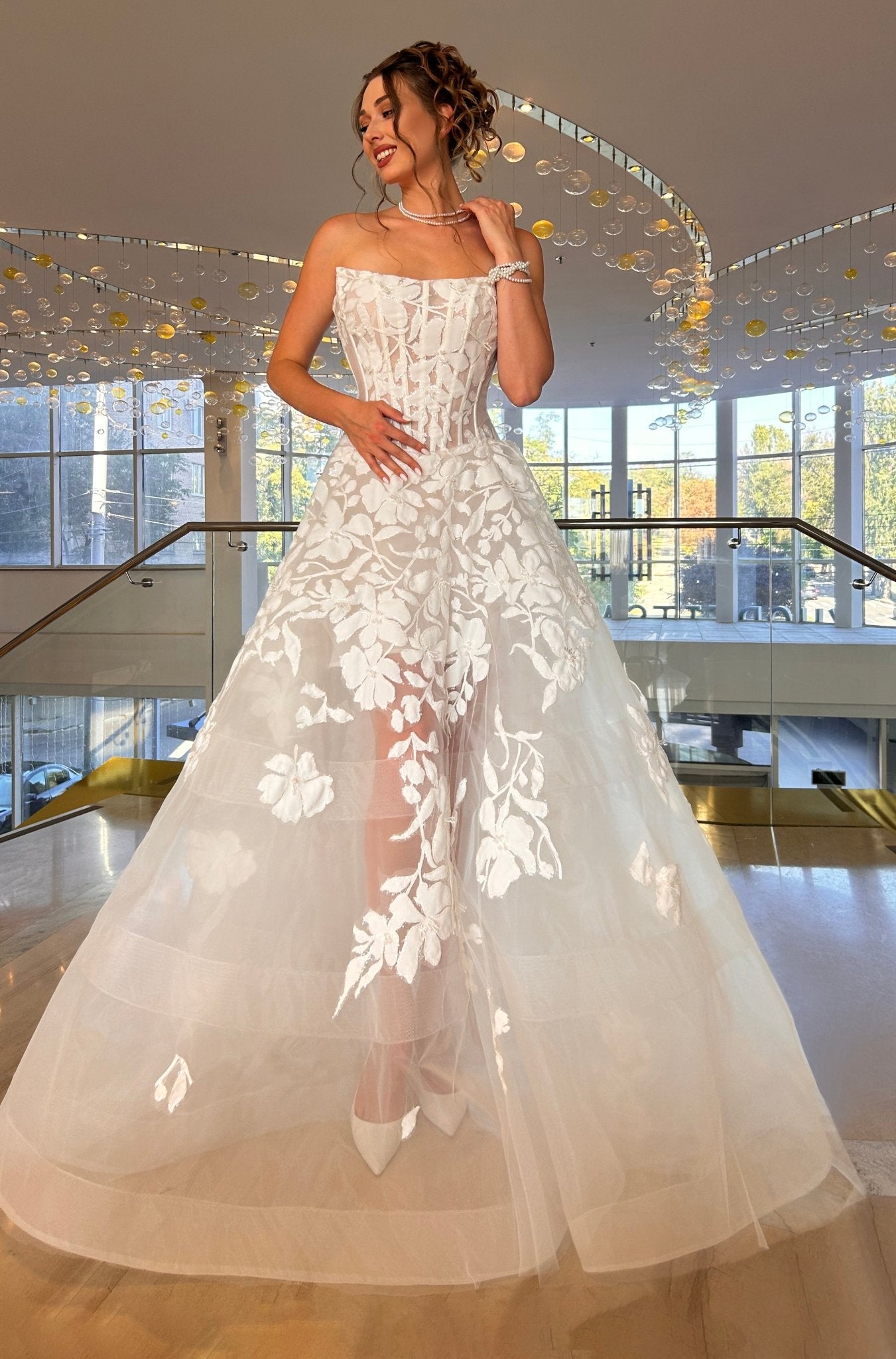 MALLOW Semi - transparent with lace appliqués - Reflections Bridal Studio
