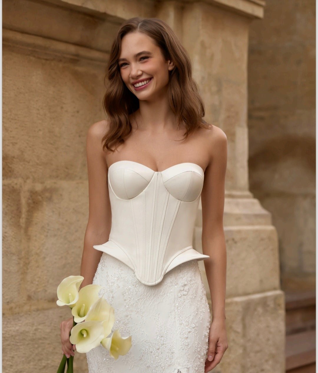 #MARLEN Faux leather bridal basque bodice - Reflections Bridal Studio