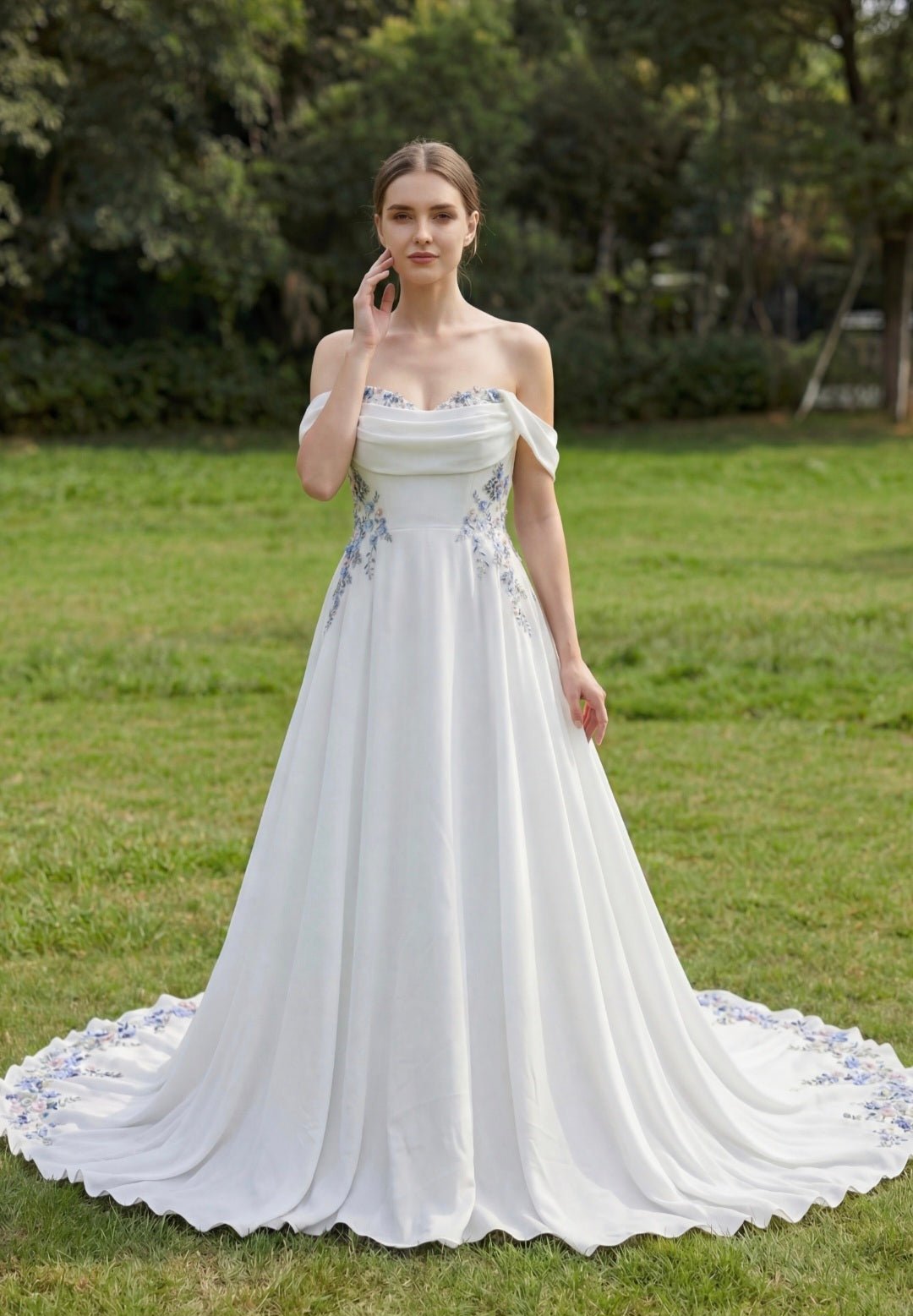 MEADOW Floral embroidered A - line gown - Reflections Bridal Studio