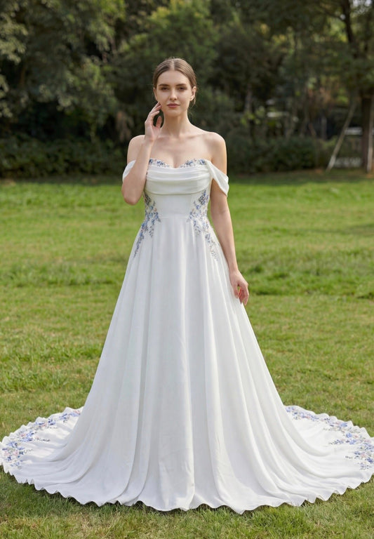 MEADOW Floral embroidered A - line gown - Reflections Bridal Studio