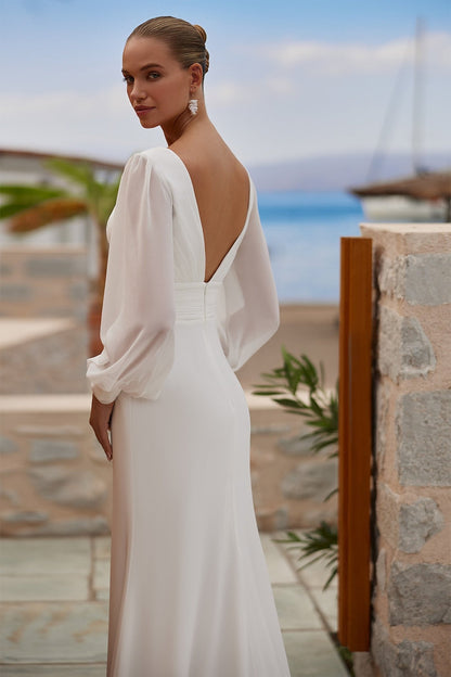 MELORY Chiffon fit and flare long sleeves - Reflections Bridal Studio