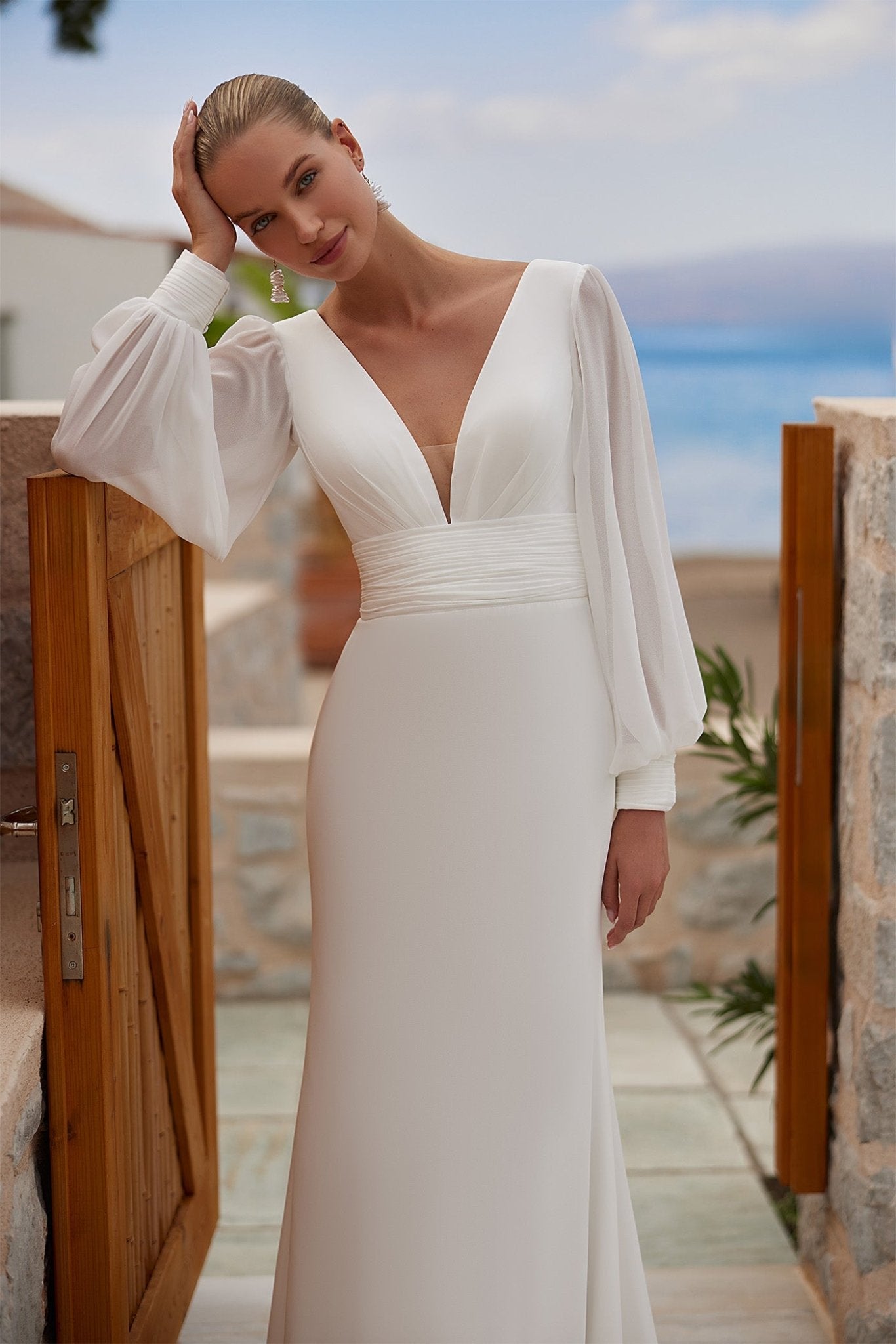 MELORY Chiffon fit and flare long sleeves - Reflections Bridal Studio