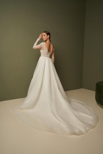 MILANA Lace beaded bodice on pleated A - line skirt - Reflections Bridal Studio