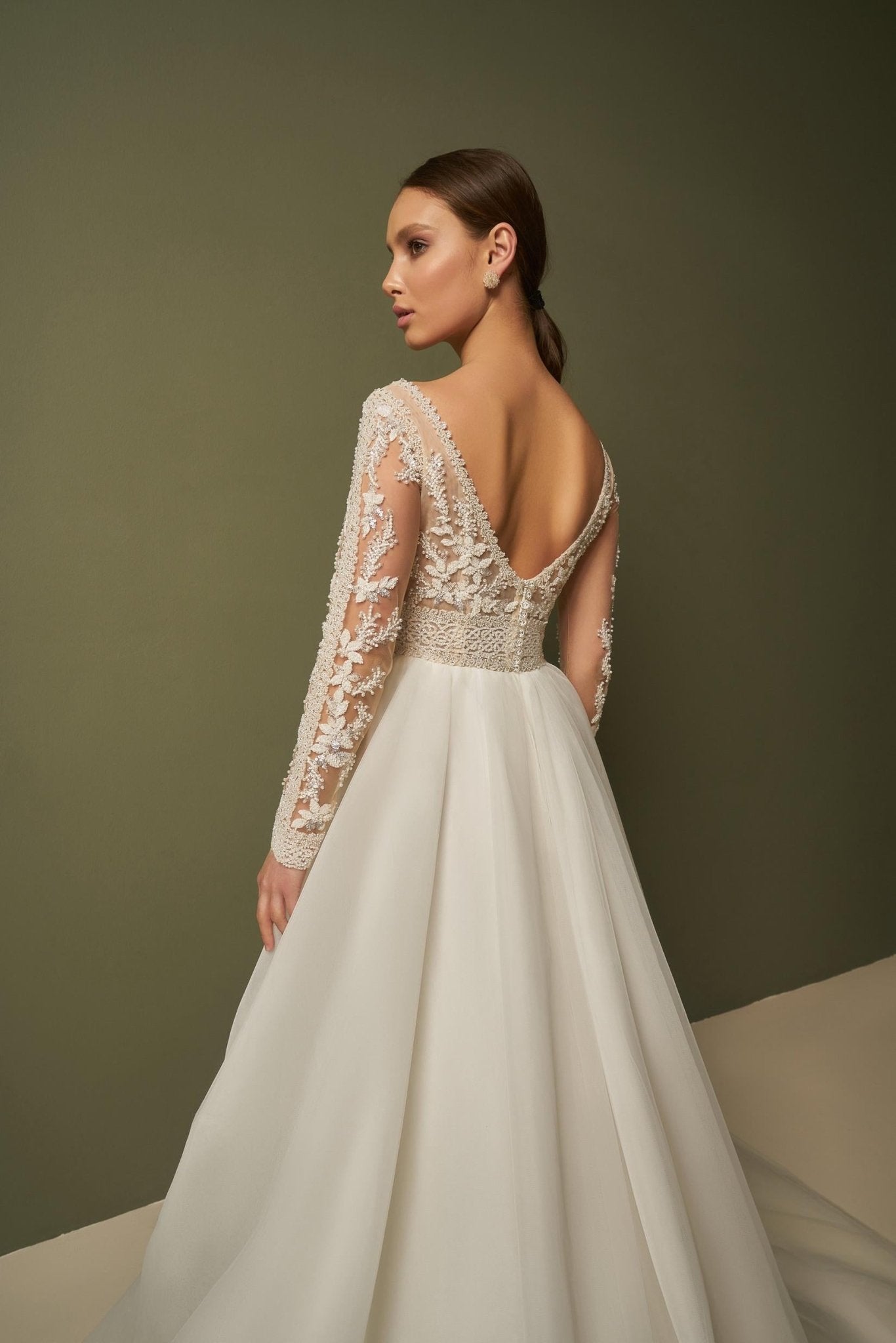 MILANA Lace beaded bodice on pleated A - line skirt - Reflections Bridal Studio