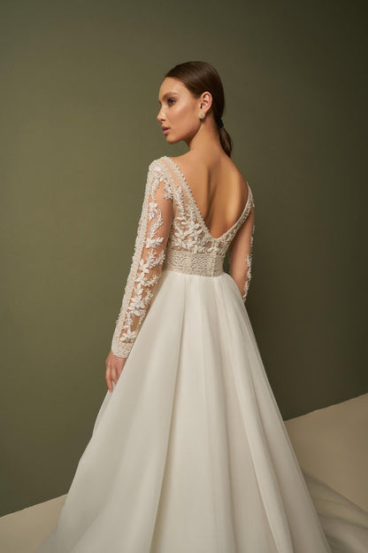 MILANA Lace beaded bodice on pleated A - line skirt - Reflections Bridal Studio