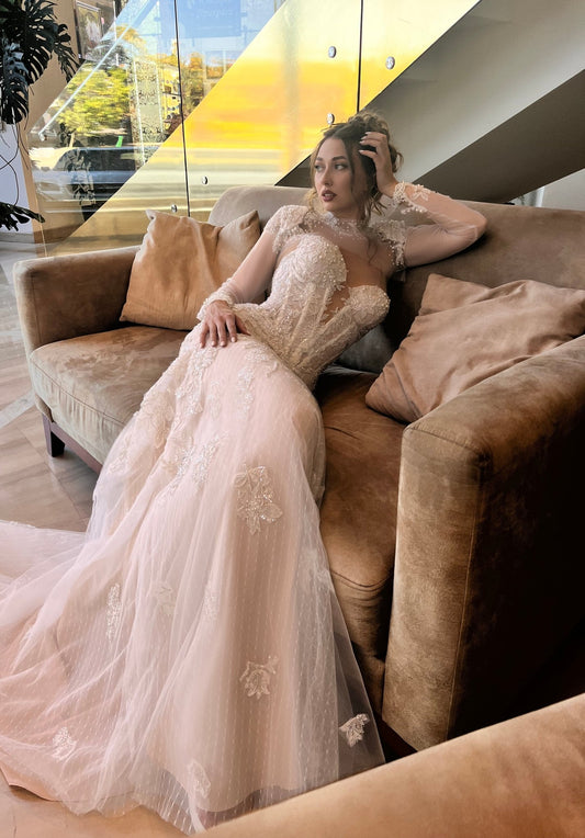 NARCISUS Beaded fit and flare with optional removable top - Reflections Bridal Studio