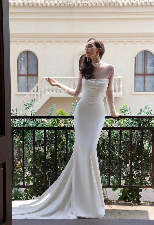 OLENA Elegant crepe fit & flare gown - Reflections Bridal Studio