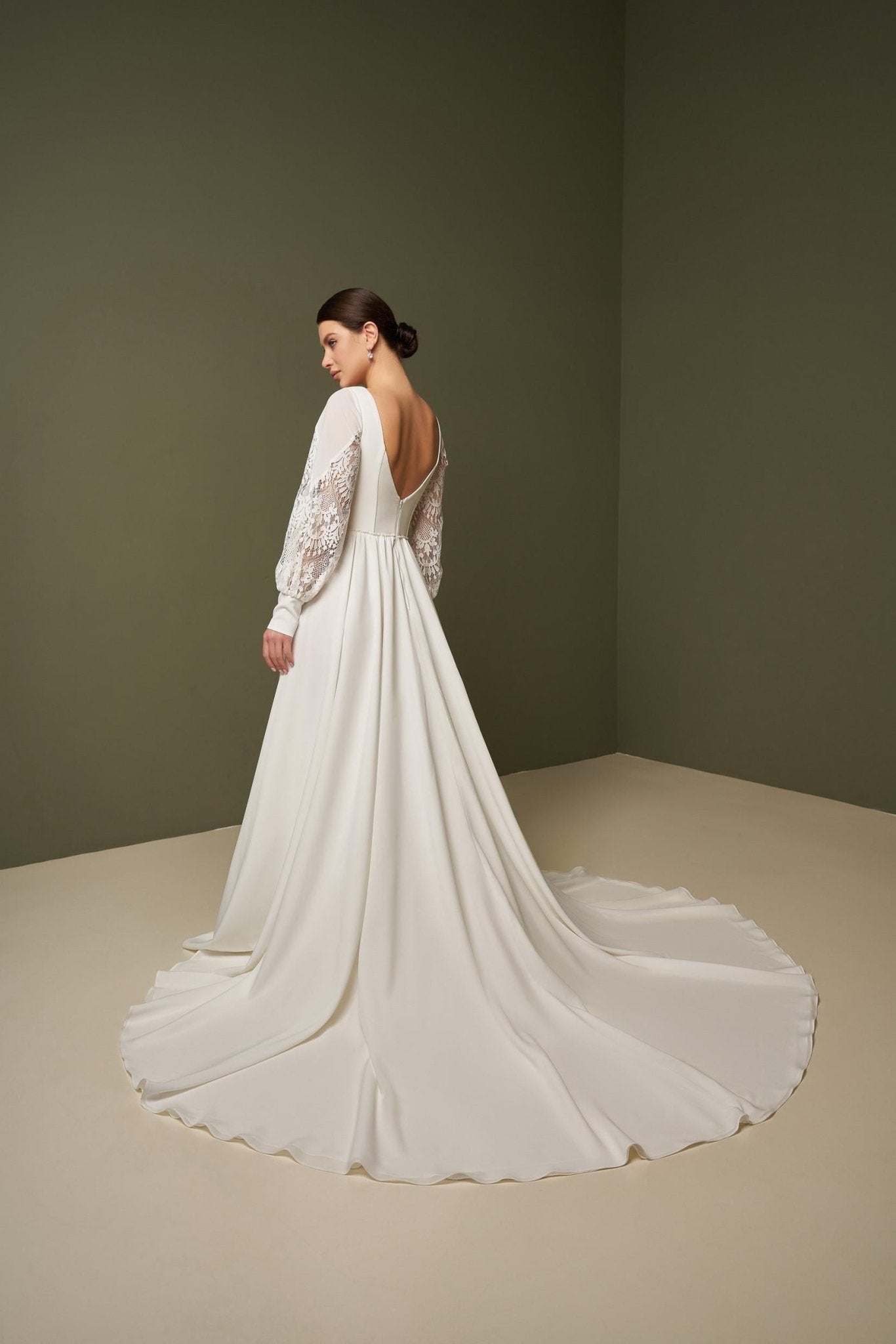 OLIVIYA Chiffon and lace long - sleeve A - line gown - Reflections Bridal Studio