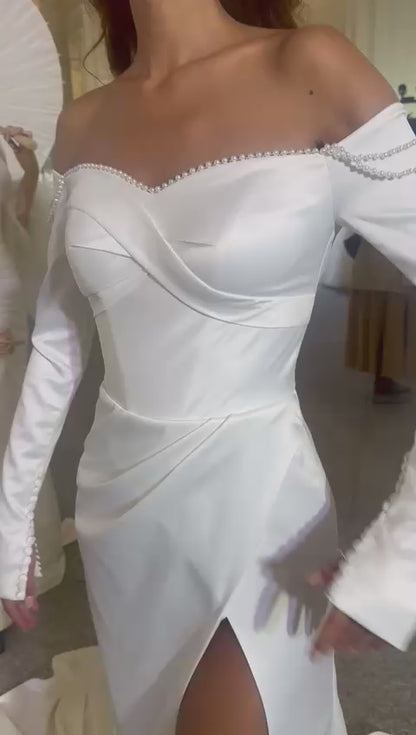 #ARIEL long sleeve satin fitted gown