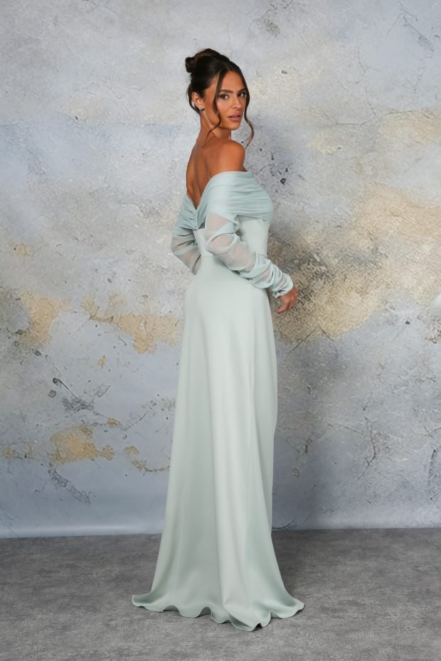 RDM1337 Jersey bridesmaid with bardot chiffon neckline - Reflections Bridal Studio