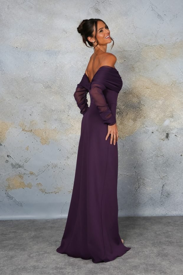 RDM1337 Jersey bridesmaid with bardot chiffon neckline - Reflections Bridal Studio