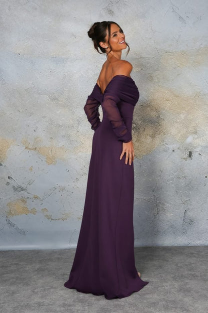 RDM1337 Jersey bridesmaid with bardot chiffon neckline - Reflections Bridal Studio