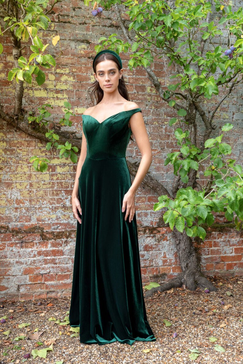 RDM1371 Velvet off - the - shoulder bridesmaid - Reflections Bridal Studio