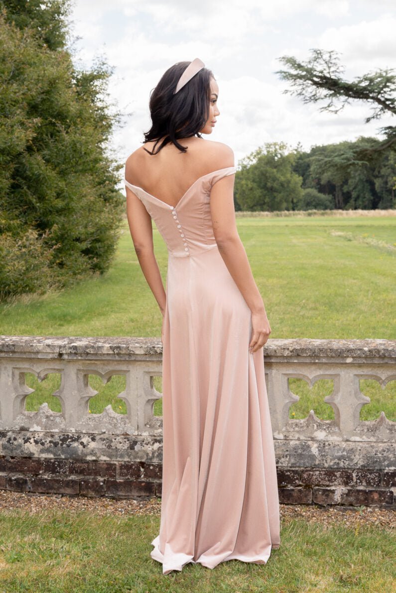 RDM1371 Velvet off - the - shoulder bridesmaid - Reflections Bridal Studio