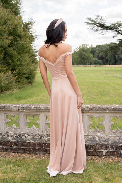 RDM1371 Velvet off - the - shoulder bridesmaid - Reflections Bridal Studio