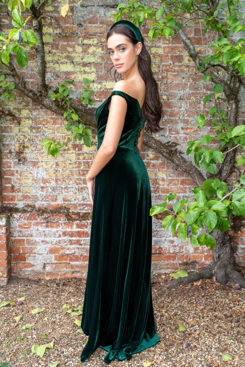 RDM1371 Velvet off - the - shoulder bridesmaid - Reflections Bridal Studio