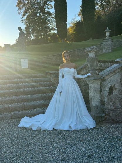  Satin gown with pleated skirt - Reflections Bridal Studio
