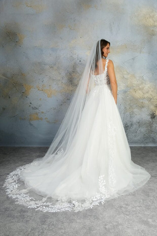SERAPHINA VEIL 98inch lace trim - Reflections Bridal Studio