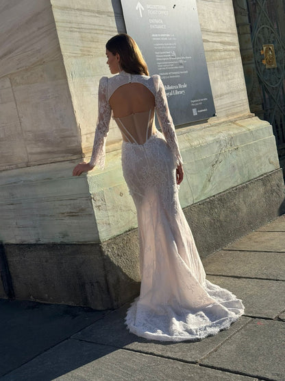 SHANTAL Fit and flare lace with basque bodice - Reflections Bridal Studio