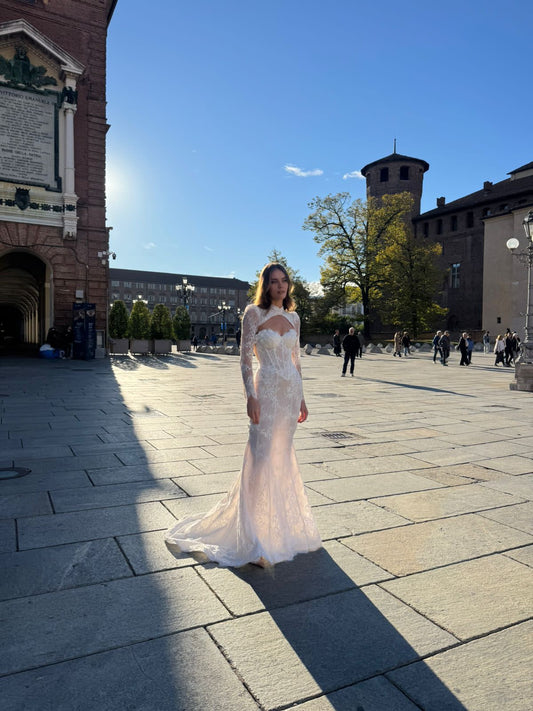SHANTAL Fit and flare lace with basque bodice - Reflections Bridal Studio