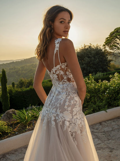 STEPHANI Fitted beaded lace with drop waist. Illusion back - Reflections Bridal Studio
