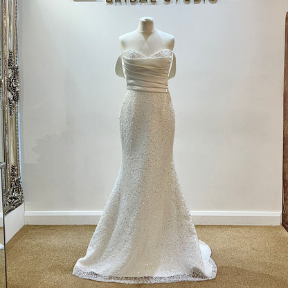 SWAY Beaded fit and flare gown with satin trim - Reflections Bridal Studio