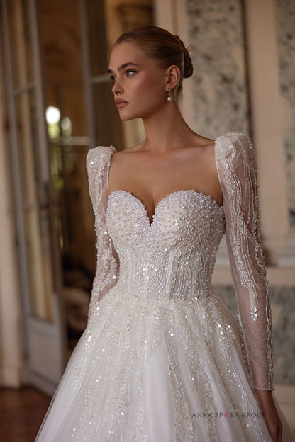 THECLA A royal gown in crystals, sequins and pearls - Reflections Bridal Studio