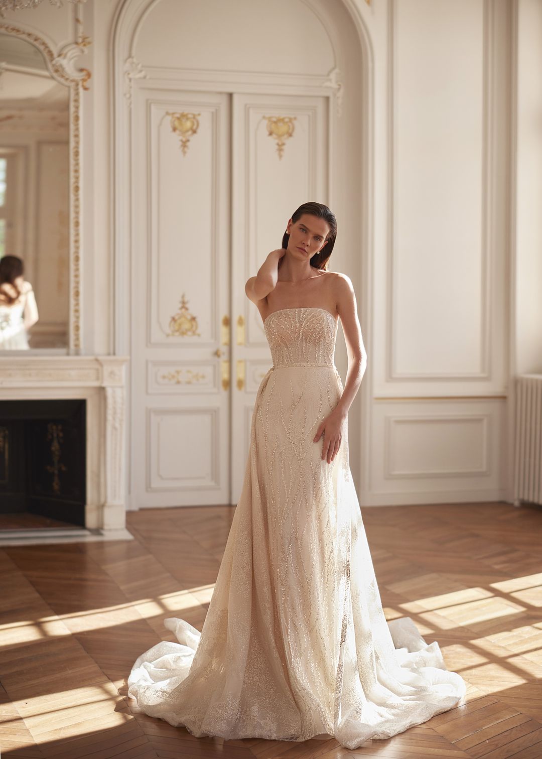 VARDA Beaded lace wedding dress with ootional cape - Reflections Bridal Studio