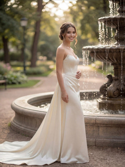 XARAH Satin fit & flare with ruched skirt - Reflections Bridal Studio
