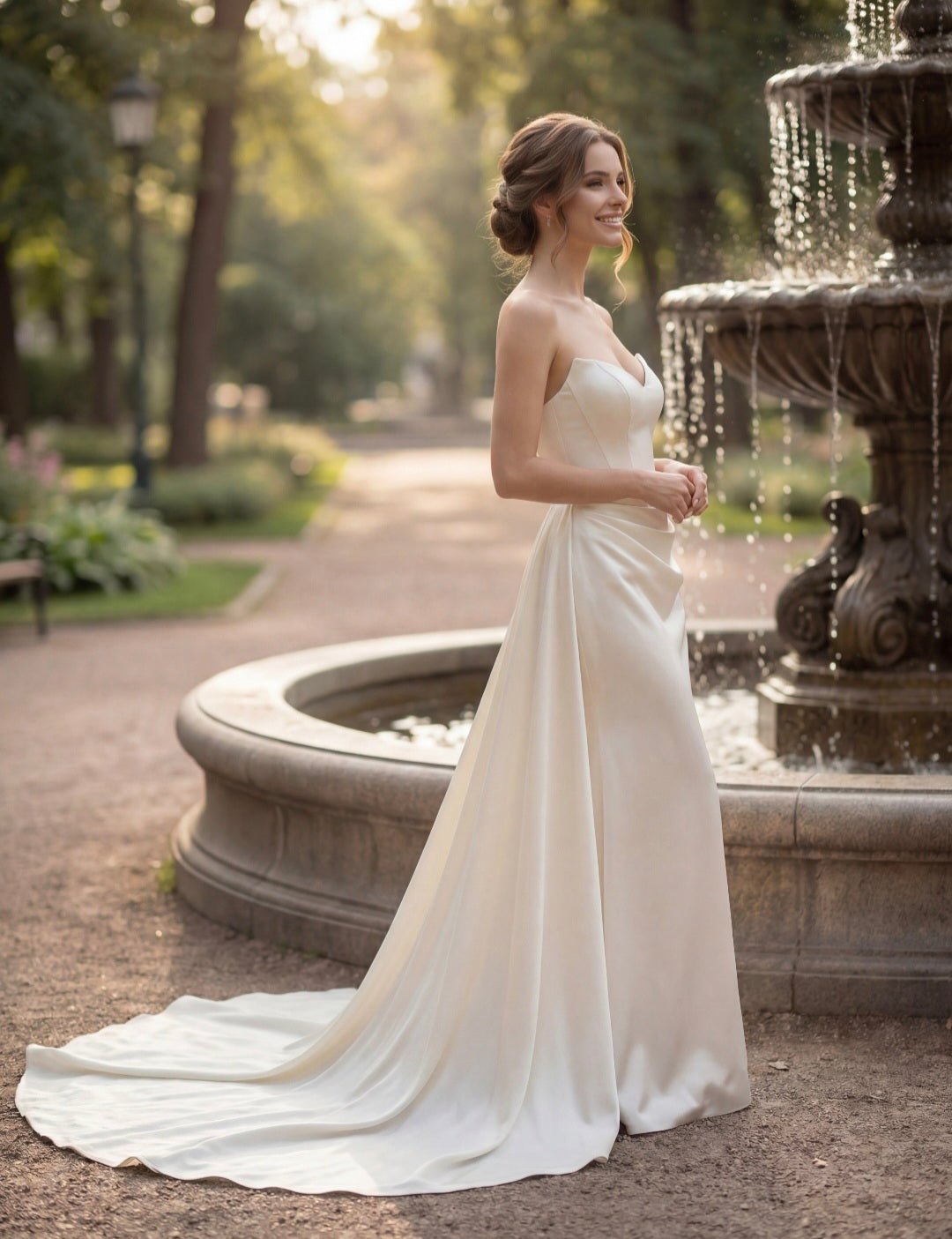 XARAH Satin fit & flare with ruched skirt - Reflections Bridal Studio